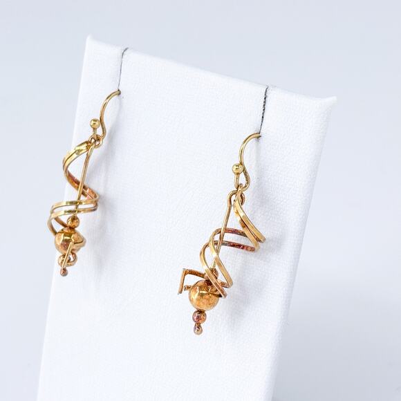 Vintage Sterling Silver 925 Gold Vermeil Spiral Dangle Earrings - Picture 3 of 8